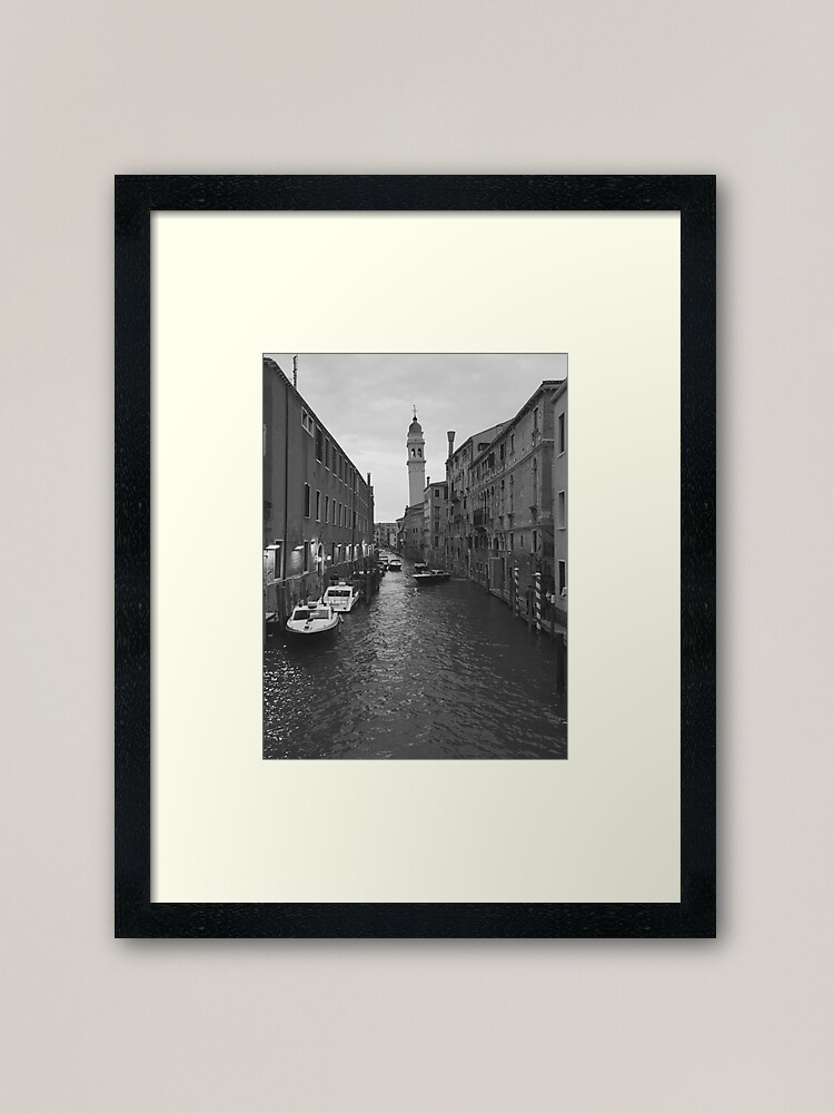 "Venice, Italy canal in black and white" Framed Art Print for Sale by