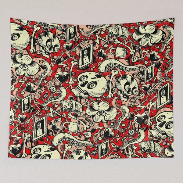 Item preview, Red Doodle pattern Chaos designed and sold by fakeface.