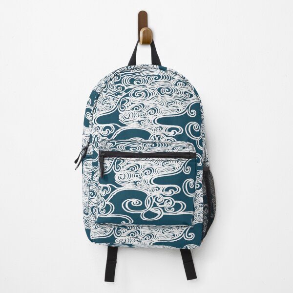 Item preview, Japanese Waves In Dark Petrol Blue Simple White Line Illustration designed and sold by TrulyEpoque.