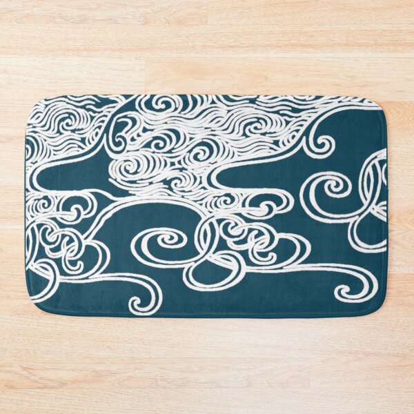 Item preview, Japanese Waves In Dark Petrol Blue Simple White Line Illustration designed and sold by TrulyEpoque.