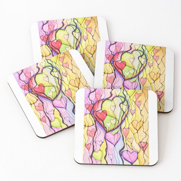 Item preview, colored Hearts watercolor hand drawing in neurographica style designed and sold by yul4ik80.