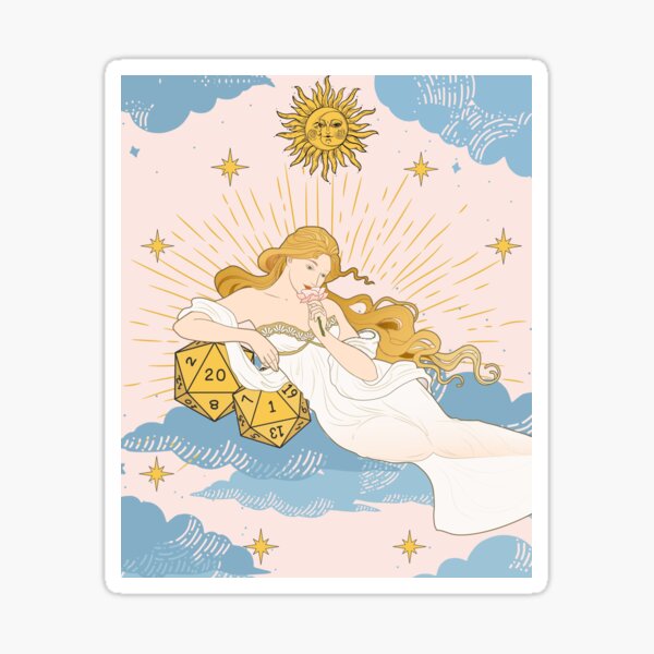 Item preview, DND GODDESS OF DICE AND FATE: Celestial Venus with Golden Dice, Sun and Stars. designed and sold by DungeonAtelier.
