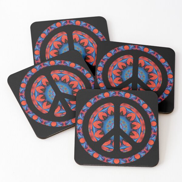 Item preview, CND Peace symbol in red and blue kaleidoscopic flower  designed and sold by effervescence.