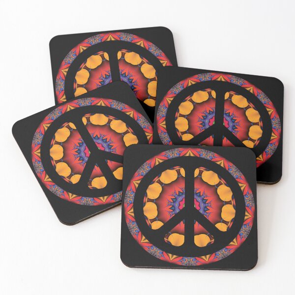 Item preview, CND Peace symbol in orange and red kaleidoscopic flower  designed and sold by effervescence.