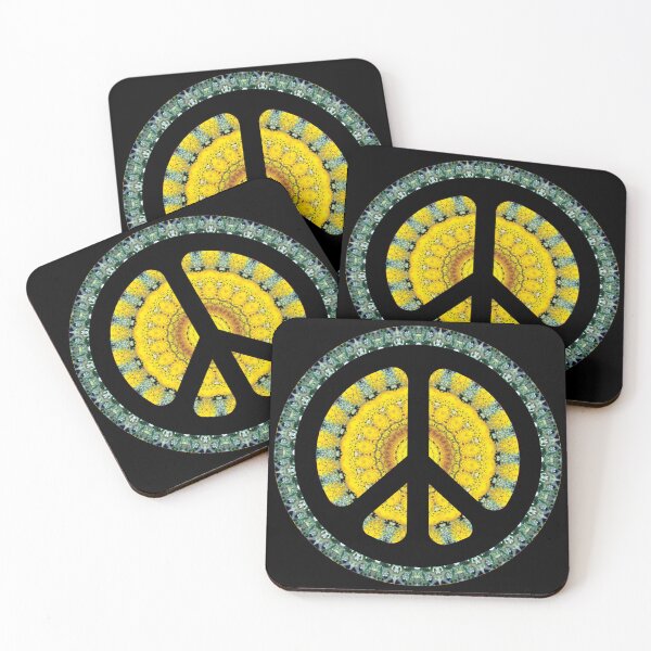 Item preview, CND Peace symbol in green and yellow kaleidoscopic flower  designed and sold by effervescence.