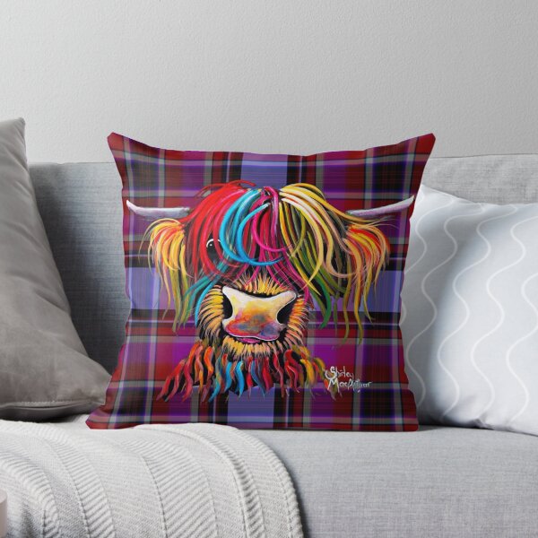 SCoTTiSH HiGHLaND CoW ' TaRTaN NeLLY P ' by SHiRLeY MacARTHuR Throw Pillow