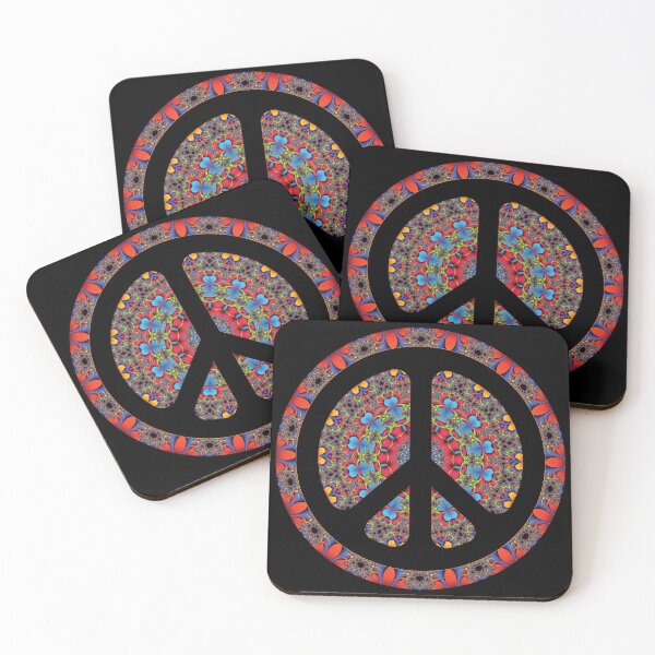 Item preview, CND Peace symbol in red, blue, and grey kaleidoscopic flower  designed and sold by effervescence.