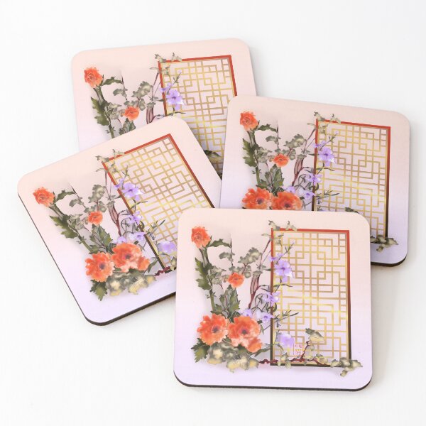 Item preview, Pretty watercolor flowers with a lattice on pink background designed and sold by CuisineCat.