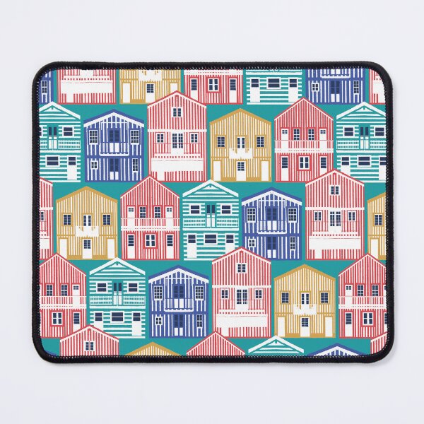 Item preview, Colourful Portuguese houses // peacock teal background rob roy yellow mandy red electric blue and peacock teal Costa Nova inspired houses designed and sold by SelmaCardoso.