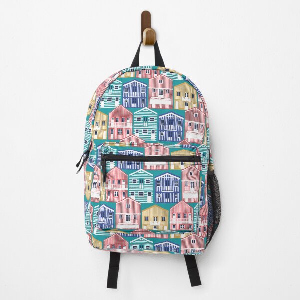 Item preview, Colourful Portuguese houses // peacock teal background rob roy yellow mandy red electric blue and peacock teal Costa Nova inspired houses designed and sold by SelmaCardoso.