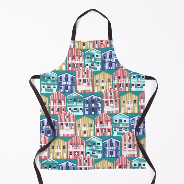 Item preview, Colourful Portuguese houses // peacock teal background rob roy yellow mandy red electric blue and peacock teal Costa Nova inspired houses designed and sold by SelmaCardoso.