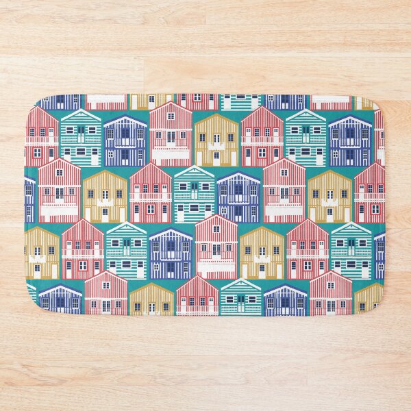 Item preview, Colourful Portuguese houses // peacock teal background rob roy yellow mandy red electric blue and peacock teal Costa Nova inspired houses designed and sold by SelmaCardoso.