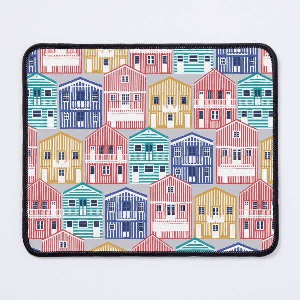 Item preview, Colourful Portuguese houses // light grey background rob roy yellow mandy red electric blue and peacock teal Costa Nova inspired houses designed and sold by SelmaCardoso.