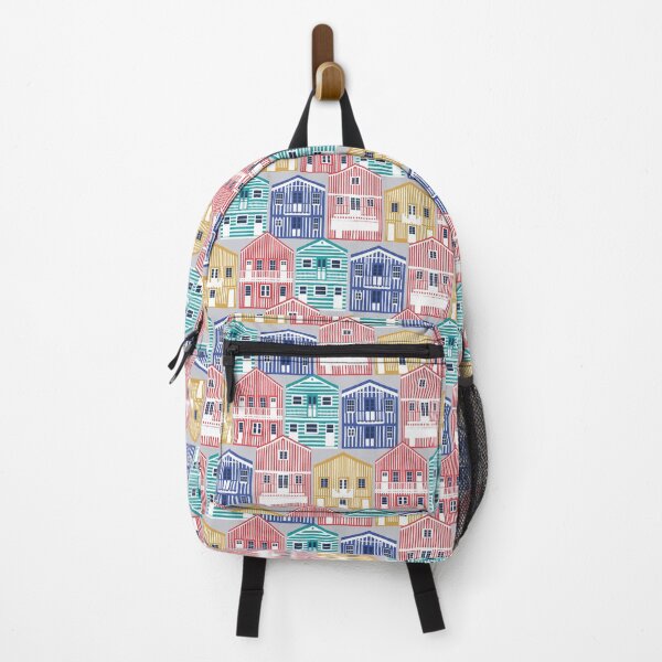 Item preview, Colourful Portuguese houses // light grey background rob roy yellow mandy red electric blue and peacock teal Costa Nova inspired houses designed and sold by SelmaCardoso.