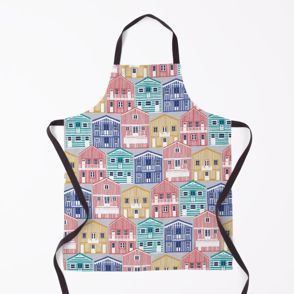 Item preview, Colourful Portuguese houses // light grey background rob roy yellow mandy red electric blue and peacock teal Costa Nova inspired houses designed and sold by SelmaCardoso.