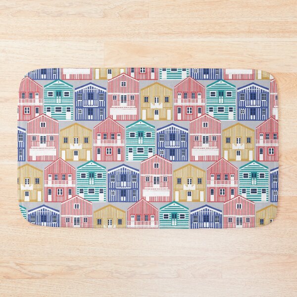 Item preview, Colourful Portuguese houses // light grey background rob roy yellow mandy red electric blue and peacock teal Costa Nova inspired houses designed and sold by SelmaCardoso.