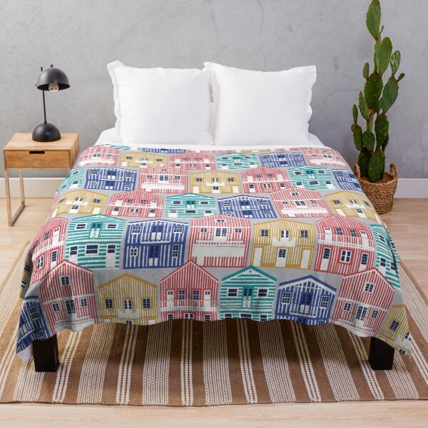 Item preview, Colourful Portuguese houses // light grey background rob roy yellow mandy red electric blue and peacock teal Costa Nova inspired houses designed and sold by SelmaCardoso.