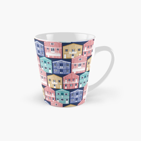 Item preview, Colourful Portuguese houses // navy blue background rob roy yellow mandy red electric blue and peacock teal Costa Nova inspired houses designed and sold by SelmaCardoso.