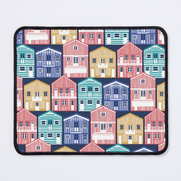 Item preview, Colourful Portuguese houses // navy blue background rob roy yellow mandy red electric blue and peacock teal Costa Nova inspired houses designed and sold by SelmaCardoso.