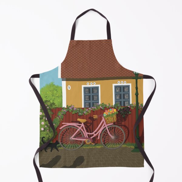Item preview, Pink bike with flowers in the Summernight in the street by the cottage in a Scandinavian country designed and sold by marina63.