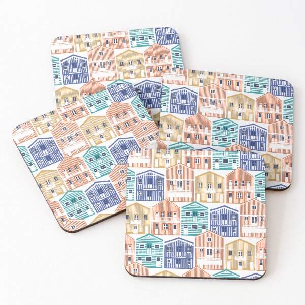 Item preview, Colourful Portuguese houses // white background rob roy yellow gold drop orange electric blue and peacock teal Costa Nova inspired houses designed and sold by SelmaCardoso.