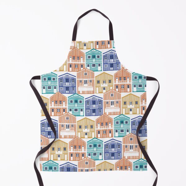 Item preview, Colourful Portuguese houses // white background rob roy yellow gold drop orange electric blue and peacock teal Costa Nova inspired houses designed and sold by SelmaCardoso.