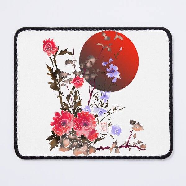Item preview, Pretty watercolor of red flowers and a rising sun designed and sold by CuisineCat.