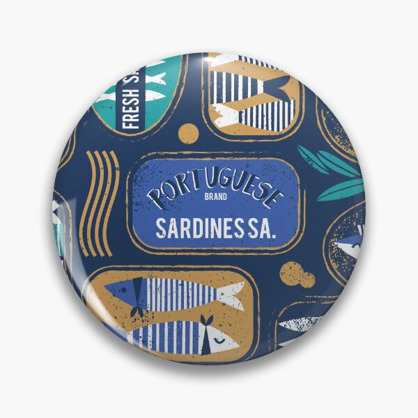 Item preview, Vintage canned sardines // navy blue background peacock teal and electric blue cans  designed and sold by SelmaCardoso.