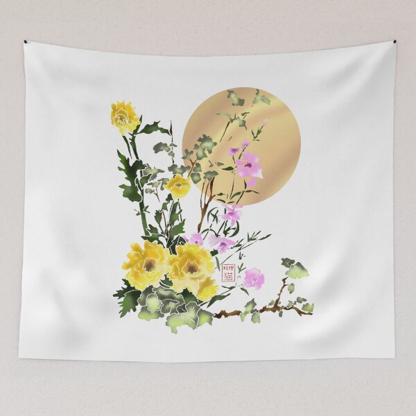 Item preview, Pretty yellow watercolor flowers and gold moon designed and sold by CuisineCat.