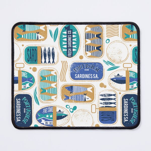 Item preview, Vintage canned sardines // white background peacock teal and electric blue cans  designed and sold by SelmaCardoso.