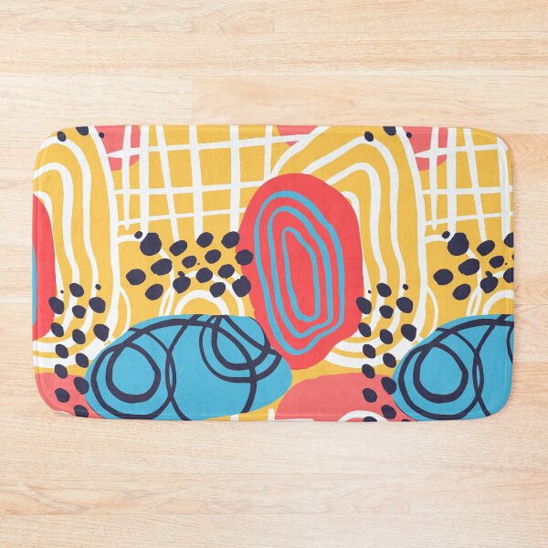 Item preview, Yellow base colorful funky swirls, circles, and dots in blue, pink, red, and white designed and sold by Kari Nichols.