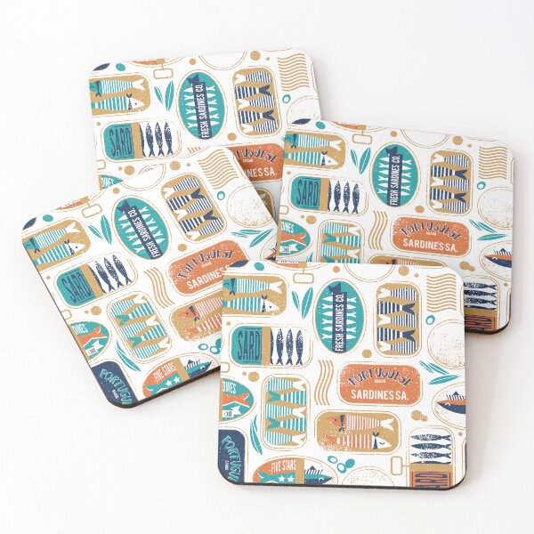 Item preview, Vintage canned sardines // white background peacock teal and gold drop orange cans  designed and sold by SelmaCardoso.