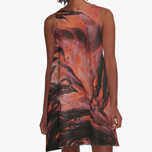 hand hand print blood volcano lava volcano irruption red orange river colorful oil paint Abstract colorful art texture nature natural creative 2022 new design men women A-Line Dress