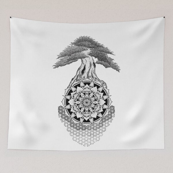Item preview, A fat tree on top of a pen and ink dotwork mandala. designed and sold by René Voortwist Pen and Ink art.