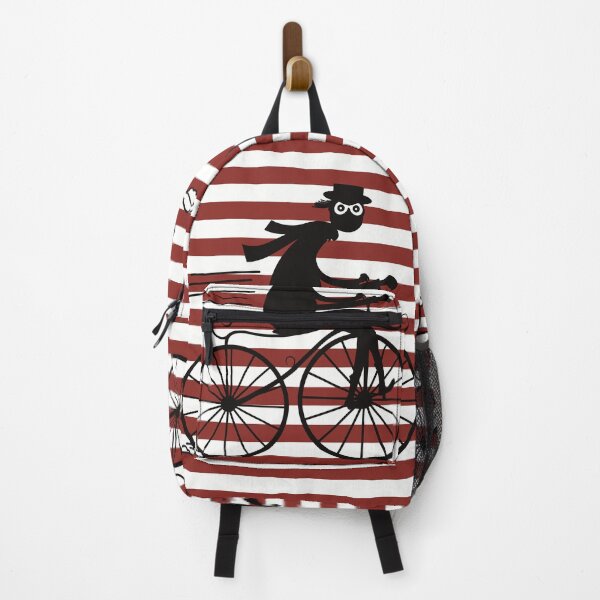 Item preview, Redstriped pattern with a shady cyclist running fast on an old bicycle designed and sold by marina63.