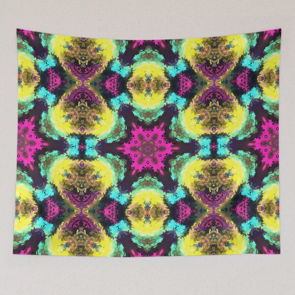 Item preview, Psychedelic Mandala Flower Teal Yellow and Pink designed and sold by WormholeOrbital.