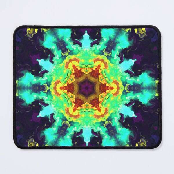 Item preview, Psychedelic Mandala Flower Teal Yellow and Purple designed and sold by WormholeOrbital.