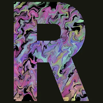 Artwork thumbnail, Letter R Sticker; Acrylic Pour Effect Pattern Sticker by WoollyOrbit2000