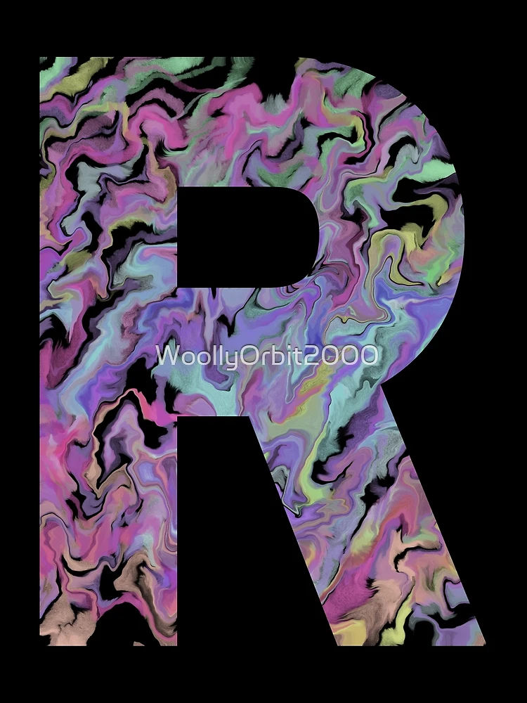 Thumbnail 3 of 3, Scarf, Letter R Sticker; Acrylic Pour Effect Pattern Sticker designed and sold by WoollyOrbit2000.