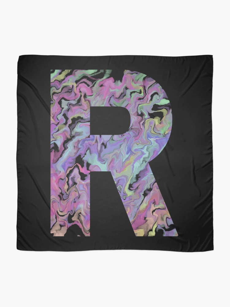 Thumbnail 2 of 3, Scarf, Letter R Sticker; Acrylic Pour Effect Pattern Sticker designed and sold by WoollyOrbit2000.
