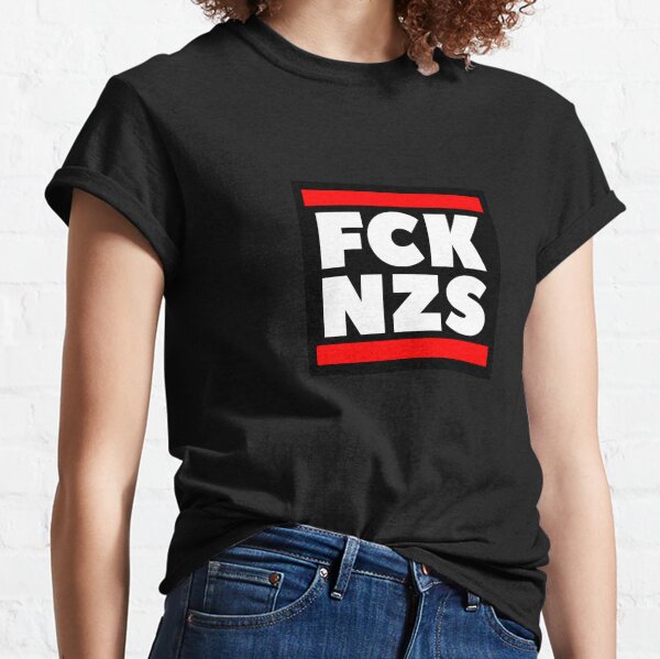 Vista previa del artículo con la obra «FCK NZS - no hay lugar para los nazis», diseñado y vendido por Fight-The-Right.