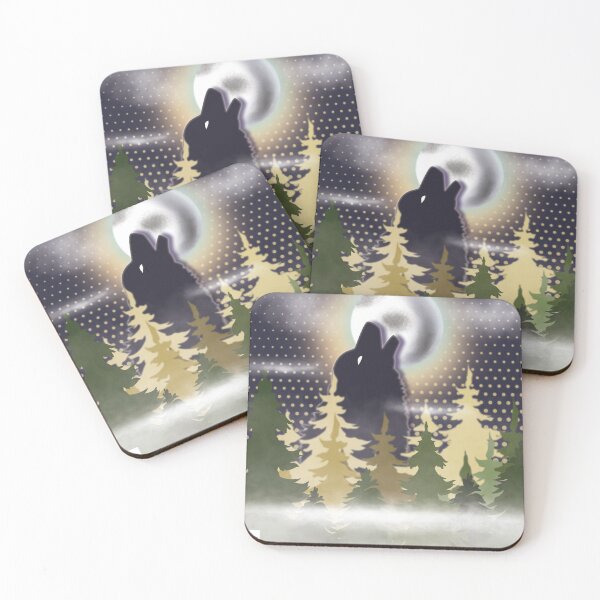 Item preview, Black Wolf Howls at the Moon in the foggy forest - Retro, Vintage, Mystery designed and sold by Missing In Art.