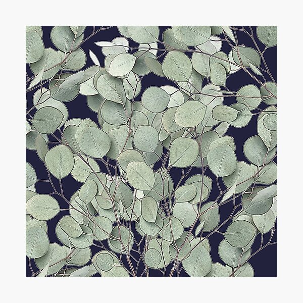 Item preview, Eucalyptus Branches Leaves Pattern with Blue Background designed and sold by Olverh Design Studio.