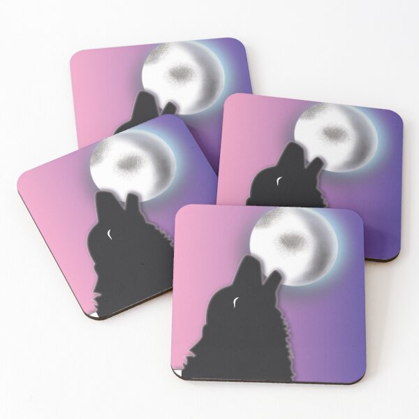 Item preview, Lobo aullando a la luna con fondo degradado de rosa a violeta designed and sold by Missing In Art.