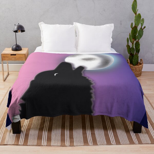 Artikelvorschau, Wolf heult den Mond mit rosa bis violettem Verlaufshintergrund an entworfen und verkauft von Missing In Art.