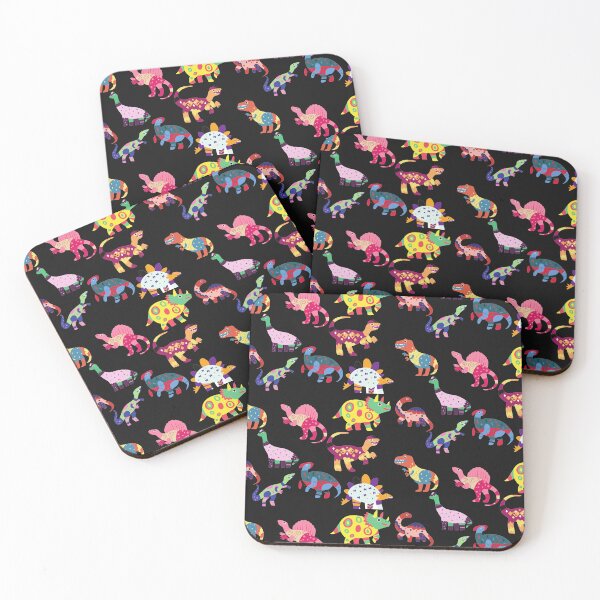 Item preview, Colorful Patchwork Dinosaurs Pattern Black Version designed and sold by Cora Gregory.
