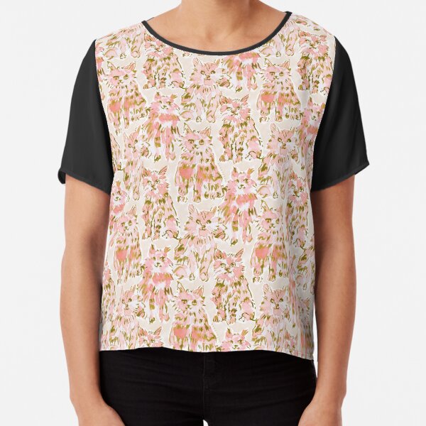 TUNA PARTICULAR Gold + Pink Cats Chiffon Top