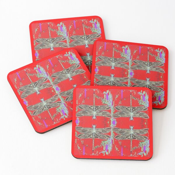 Item preview, FOUR MYSTIC DRAGONFLIES ABSTRACT RED PATTERN ART designed and sold by sharlesart.