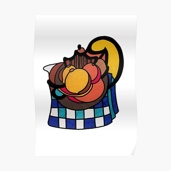 'Blue and White Checks' inspired by Gan Gogh's 'Still Life: Enamel Pot, Earthenware and Fruit' Poster