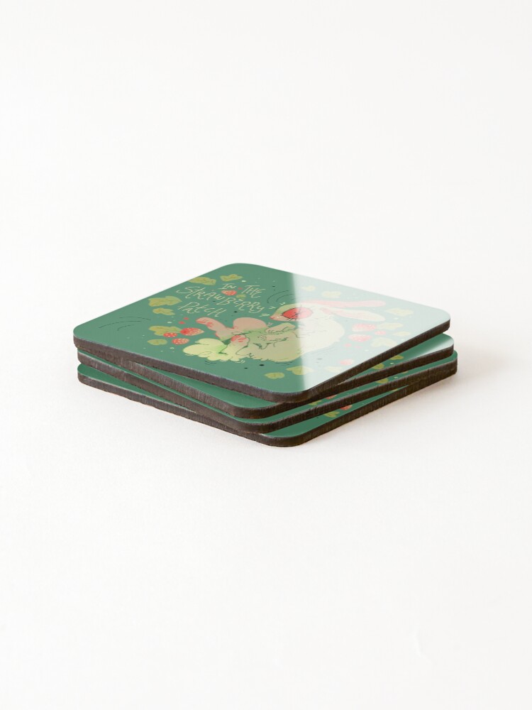 Thumbnail 4 of 5, Coasters (Set of 4), In the Strawberry Patch - Abstract Rabbit Sticker designed and sold by AstroEden.